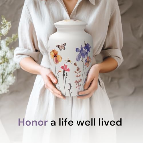 Image of Cremation Urns for Human Ashes Adult Female | Human Urn for Ashes for Women | Decorative for Cremation, Funeral, Burial, Home | Handcrafted Large Size - Wildflower
