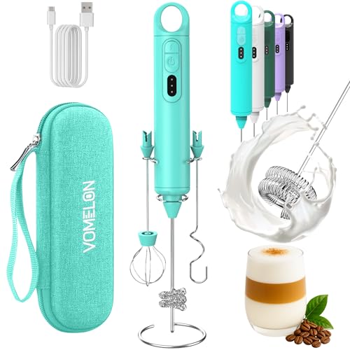 Rechargeable Milk Frother Handheld 3 Speed Coffee Foamer [3 Whisk] Electric Drink Mixer for Latte, Cappuccino, Coffee, Eggs, Hot Chocolate, Mint