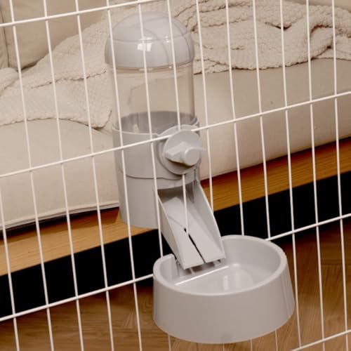 BRZU 猫と犬用の自動吊り下げ式飲用水飲み場、ペット用給水器ケージ、固定式吊り下げ式給水ボトル、ペットボトル用自動給水器、重力式、電源不要の自動給水装置、熱中症対策、転倒防止、水漏れ防止、ペット用品 (第2世代自動吊り下げ式グレーフードボウル)