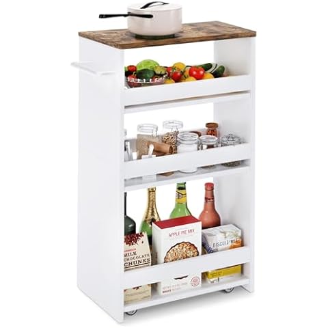 TEAMIX 4 Tier White Slim Storage Cart with Handle, 7.9''W Slide Out Storage Rolling Utility Cart Mobile Shelving Unit Organizer Trolley for Small Spaces Kitchen Laundry Narrow Places Cover