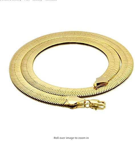 Mega Jewelery 14K Gold Plated Herringbone Chain Necklace 11mm 24 inch Bracelet
