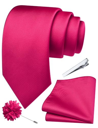 Image of Branduce 3.15 inch(8cm) Solid Formal Tie and Pocket Square Plain Necktie Lapel Pin and Tie Clip Set for Men