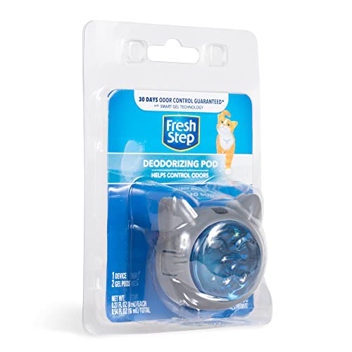 Fresh Step, Litter Box Deodorizer, Deodorizing Gel Pod, 2 Refills | Cat-head shaped grey device with blue center, side and back vents, peel-and-stick adhesive mount, 30 days of odor control - image 2