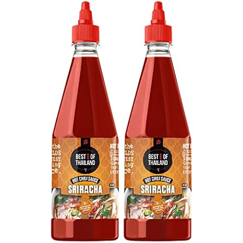 Best Of Thailand Sriracha Sauce | Red Hot Chili Spicy Sauces | Real Authentic Asian Brewed Vegan Formula with No MSG | Certified Kosher for Passover & Fat-Free | 2 Pack of 23.65 Oz Cover