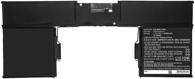Sparepart Battery for Microsoft Tablet 60.56Wh Li-Pol 7.57V 8000mAh, G3HTA001H (60.56Wh Li-Pol 7.57V 8000mAh Black for Microsoft Tablet Surface Book 1785)