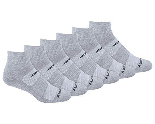 Saucony Men's Multi-Pack Mesh Ventilating Comfort Fit Performance Quarter Socks (6 & 12, Grey (6 Pairs), Shoe Size: 8-12