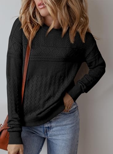 Image of SHEWIN Fall Sweaters for Women Casual Crewneck Long Sleeve Crochet Pullover Tops Sweater
