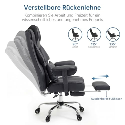 Asukale Bürostuhl 200kg | 2 Lendenkissen (Massage+Standard) XXL Sitz – Ansicht 4
