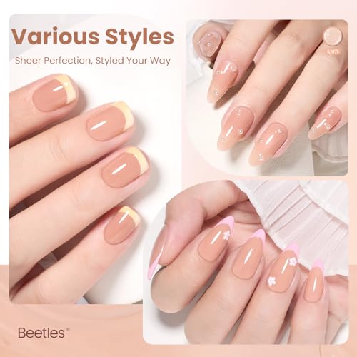 Image of Beetles Stay Shining Nude Gel Nail Polish - 15ml Neutral Nude Brown Base Color Nail Concealer Mocha Sheer Translucent Effect Soak Off UV LED French Nail Art Manicure Gift for Women