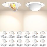 Amico 12 Pack 4 Inch 5CCT Gimbal LED Recessed Lighting, 360°&90°Adjustable Eyeball Directional Downlight, Dimmable, 2700K/3000K/3500K/4000K/5000K Selectable, 9W CRI90+, White, ETL&FCC
