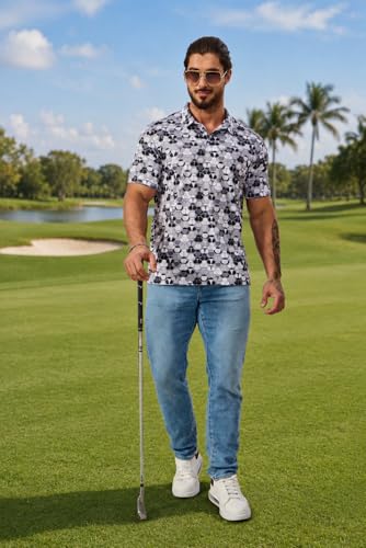 Image of Men's Funny Golf Shirts Hawaiian Polo Shirts 80S Flashes Polo Shirts Funny Hawaiian Beach Summer Golf Polo Shirts