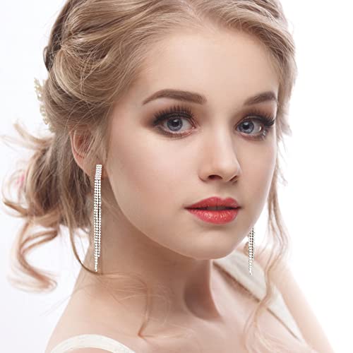 THUNARAZ 4 Pairs Silver Clip on Earrings for Women, Sparkly Rhinestone Tassel Chandelier Teardrop Dangle Earrings for Brides Bridesmaids Non Pierced Prom Jewelry Set2