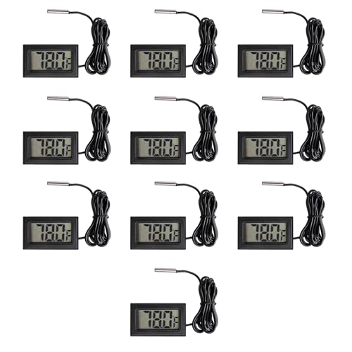 10 Pieces of Digital LCD Thermometers, Temperature Digital LCD Refrigerator Thermometers, Water Temperature, with Probes, in Fahrenheit.