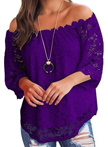 Image of MIHOLL Women's Lace Off Shoulder Tops Casual Loose Blouse Shirts