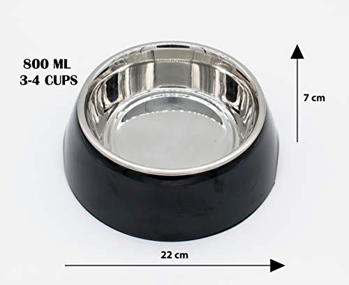 Image of The Pets Company Stainless Steel & Melamine Dog Feeding Bowl| Food Bowl for Dogs and Cats, 940 Ml, Large, Black