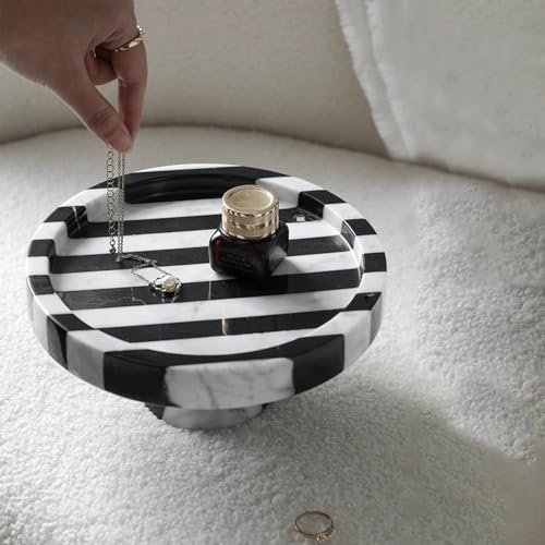 Black White Striped Marble Tray, Elegant Storage Organizer, Jewelry Cosmetic