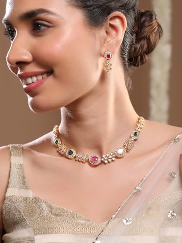 Image of Rubans Necklace Set American Diamond and Cubic Zirconia Ethnic Jewellery Gift for Women & Girls