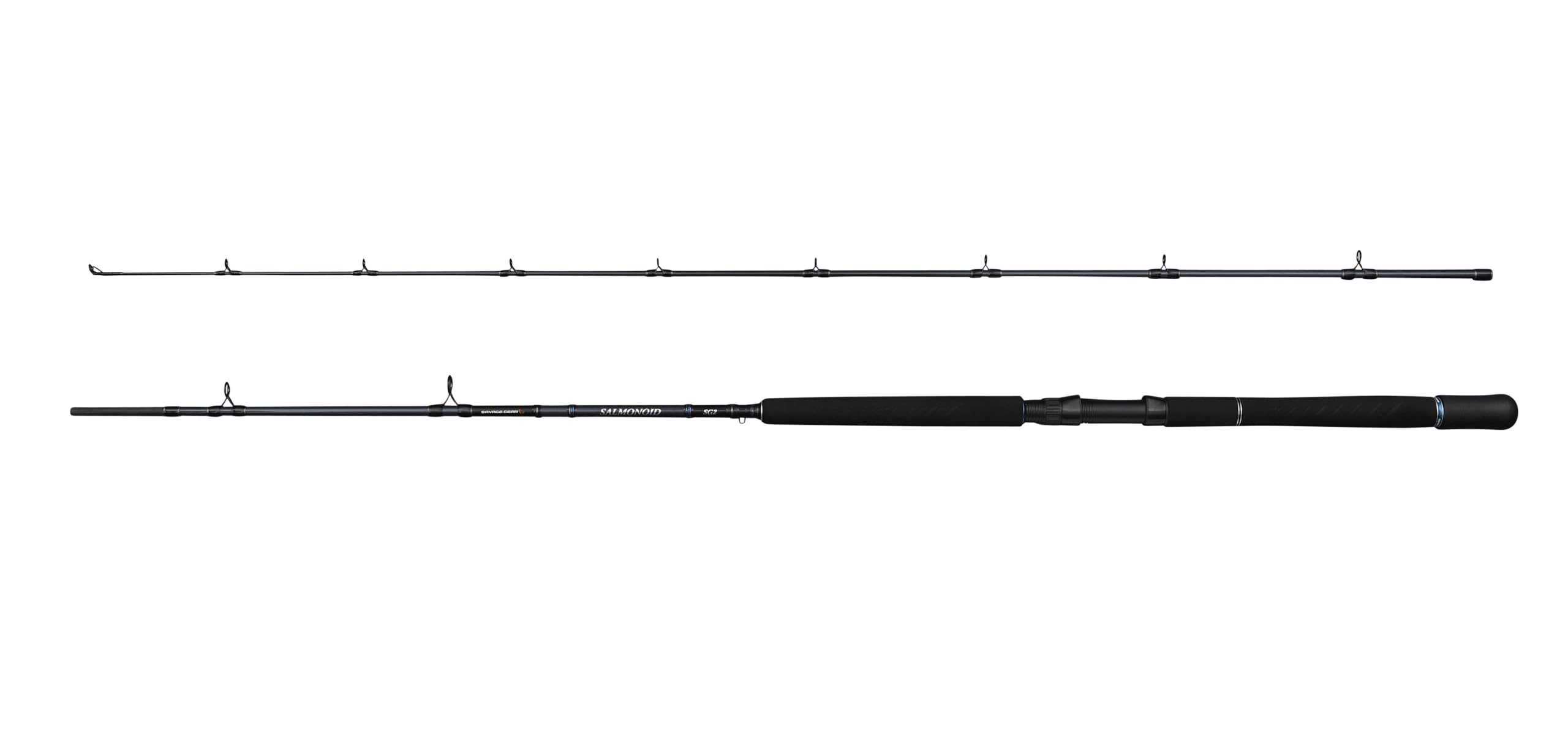 Savage Gear Salmonoid SG2 Trolling Fishing Rod | Saltwater Trolling Casting Rod for Salmon & Trout | 24+30T Carbon Blank | Parabolic Action | SeaGuide Guides | 2.21m | 12-20lb