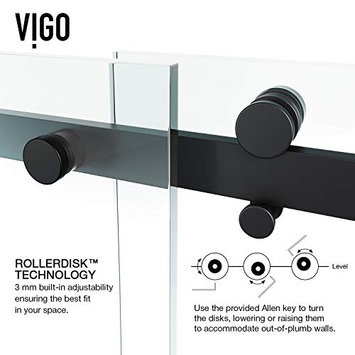 Vigo Adjustable 56-60 In. W X 57.81 In. H Luca Frameless Sliding Rectangle Tub Door With Clear Tempered Glass And Stainless Steel Hardware In Matte Black Finish With Reversible Handle Vg6043Mbcl6058 #TOP5
