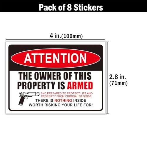 Image of 8 Pack Second 2nd Amendment Handgun Pistol Gun Owners Warning Security Sticker Decal,Gun Owner Signs for Home,4 x 3 inch Self Adhesive Vinyl,UV resistant, waterproof.