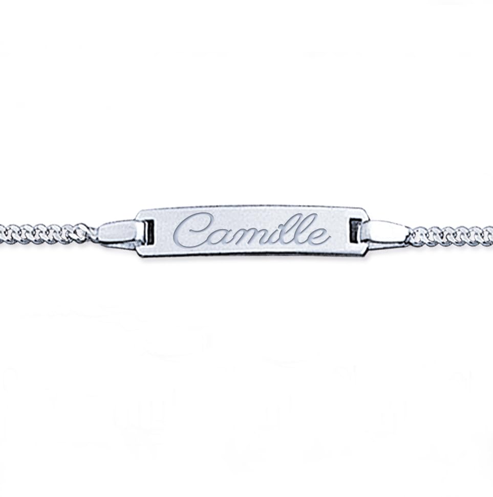 Tata Gisèle Gourmette en Argent 925/000 Rhodié pour Enfant - Plaque Polie Miroir - Gravure...