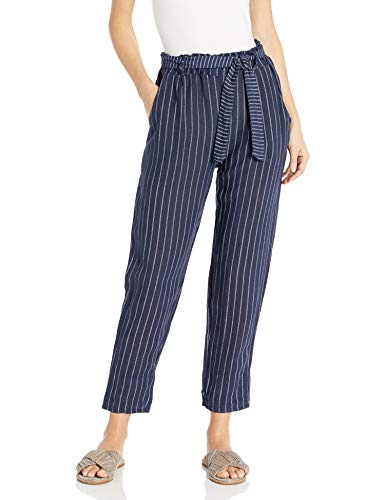 M Made in Italy Women's Linen Striped Pants, Navy Combo, Medium