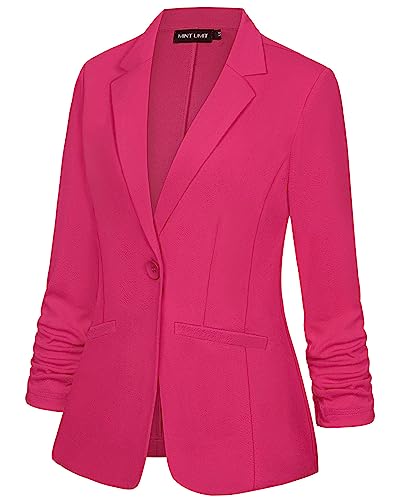 MINTLIMIT Womens Casual 3/4 Sleeve Blazer Suit Cardigan Lapel Button Pockets Jacket Blazers for Work Office 2024, Hot Pink, L2