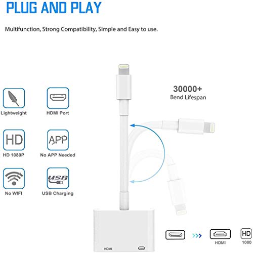 iPhone to HDMI,Lighting Digital AV Adapter,1080P HDMI Video AV Cable, HDMI Sync Screen Converter Conversion Compatible with iPhone 11/11 Pro/XS/XR/X/8 7,iPad and iPod, Support iOS 12/13（White） - Thumbnail 7