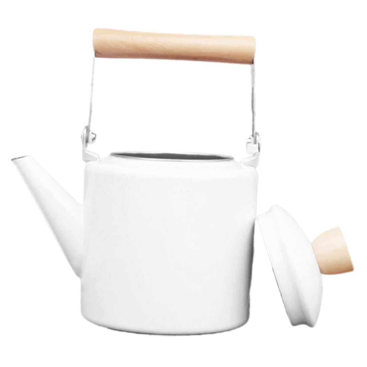Tetera Esmaltada de 2,4 L Mango de Madera, Color Blanco