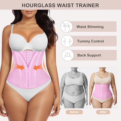Image of SHAPERX Waist Trainer for Women Corset Shapewear Tummy Control Sport Workout Waist Cincher Body Shaper Zipper and Hooks