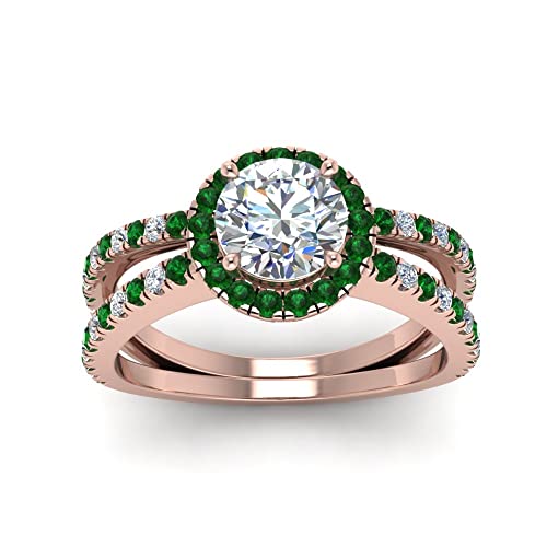 Image of 55Carat Choose Your Gemstone Reverse Split Shank Halo Diamond CZ Ring Rose Gold Plated Round Shape Halo Engagement Rings Matching Jewelry Wedding Jewelry Easy to Wear Gifts US Size 4 to 12