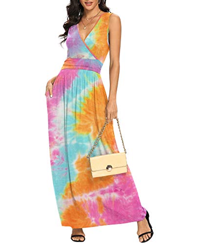 Image of LILBETTER Women Sleeveless Deep V Neck Loose Plain Long Maxi Casual Dress