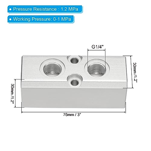 PATIKIL 2 Way 4 Port Air Manifold, G1/2" G1/4" Aluminum Air Hose Inline Manifold Block Splitter Pneumatic Air Hose Fitting, Silver - Image 2