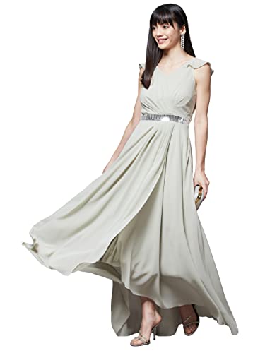 Image of Miss Chase Women's Round Neck Sleeve Embellished Fit Flare Maxi Dress