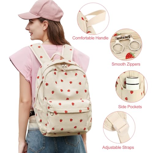 Kids Backpack for Girls Women School Bag Laptop Backpack Casual Daypacks with Lunch Box Pencil Case for Preschool Kindergarten Elementary Bookbag, Strawberry2