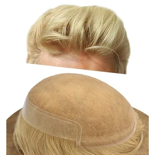 Lace Front Mens Toupee Hair Piece Toupee for Men Human Hair System Transparent Swiss Lace with PU Hair Replacement System Bleached Knots Natural Hairline 22R#