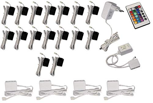 Preisvergleich Produktbild Trango 16er Set RGB Farbwechsel LED Glaskantenbeleuchtung inkl. Fernbedienung TG5022-16 Schrankbeleuchtung I Glasbodenbeleuchtung I Vitrinenbeleuchtung I LED Clips I Möbelbeleuchtung