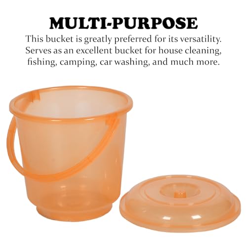 Image of Urbane Home Pack of 6 Bucket | Bathroom Bucket | Utility Bucket for Daily Use | Water Storage Bucket | Bathing Bucket with Handle & Lid | 13 LTR | SUPER-013 | Transparent Orange