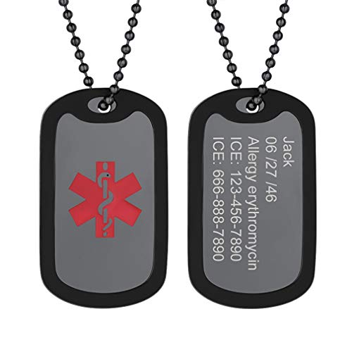 Supcare Colgante Personalizado Hombre Cruz Roja Alerta Médica Collar ID Personalizado Acero Inoxidable 316L Placa de Identidad Colgante Medical para Casos de Emergencia Joyería Personalizada Hombre