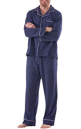 Pajamagram classic pajamas for men - cotton mens pjs set, navy/wh…