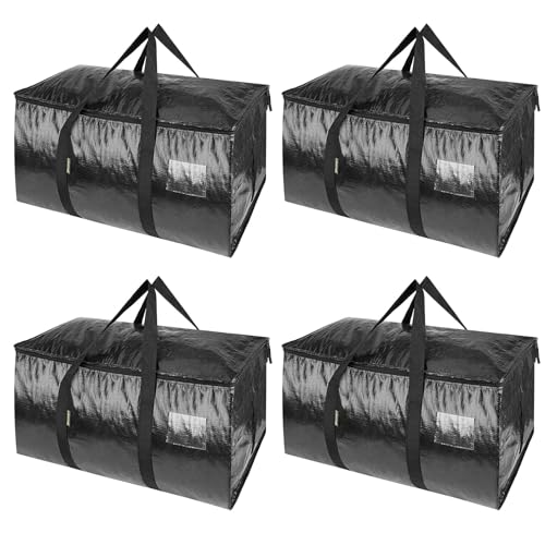 Image of BALEINE 4-Pack Oversized Moving Bags with Reinforced Handles, Heavy-Duty Storage Tote for Clothes, Moving Supplies (Black, 4-Pack)