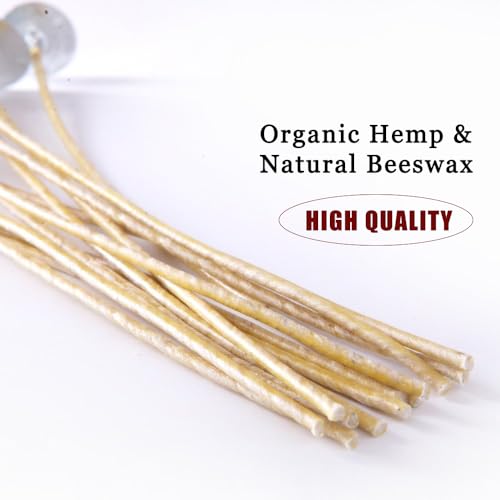 EricX Light Organic Hemp Candle Wicks, 100 Piece 8" Pre-Waxed by Beeswax & Tabbed, for Candle Making