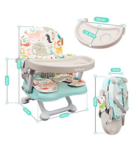 YOLEO Sitzerhöhung Stuhl Kind, Tragbarer Hochstuhl für Baby, nur 2 kg, Booster Sitz mit Sicherheitsgurt und Abnehmbarem Tablett und PU Kissen, Geeignet für Kinder von 6 bis 36 Monaten