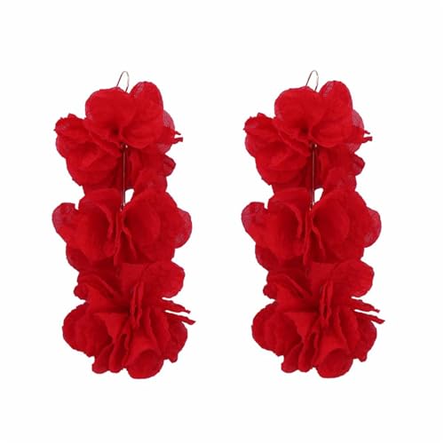 Bohemia Fashion Fabric Rose Flower Tassel Earring for Women,Colorful Floral Statement Dangle Earrings Fashion Exaggerated Earrings Y2K Aesthetics Summer Beach Earring