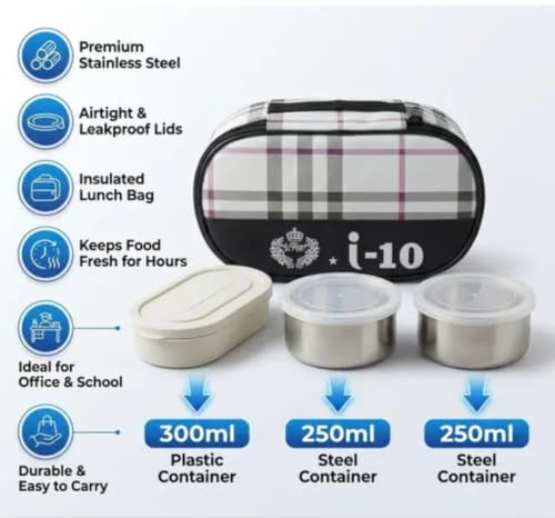 Image of Stainless Steel Lunch Box with Insulated Bag 3 Containers
