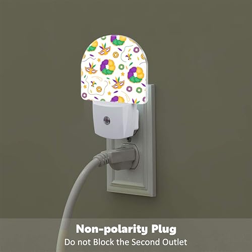Image of Mardi Gras Carnival Night Light Plug into Wall,Fleur de Lis Mask and Donuts Dusk to Dawn Night Light Plug in,0.5w Energy Saving Sleep Friendly NightLight for Kids Boys Girls Home Decor