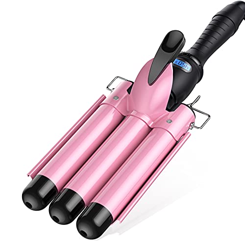 3 Barrel Curling Iron Wand Ceramic Hair Waver for Beach Waves, Dual Voltage Crimper Iron for