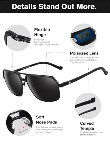 BIRCEN Polarized Sunglasses for Men - UV Protection Metal Square Trendy Shades with Classic Retro Style4