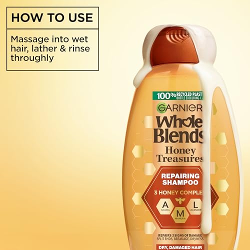 Garnier Whole Blends Honey Treasures Repairing Shampoo, for Dry, Damaged Hair, 3 Fl Oz (Travel Size), 1 Count (Packaging May Vary) - image 6
