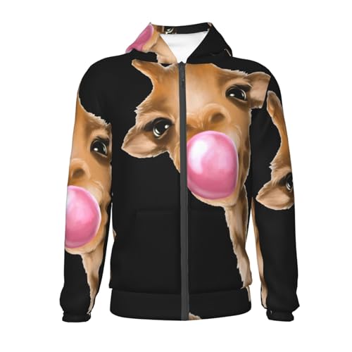 Funny Giraffe Blowing Bubble Kid Hoodies Boys Zip Up Sweatshirts Girls Pullover with Pocket2
